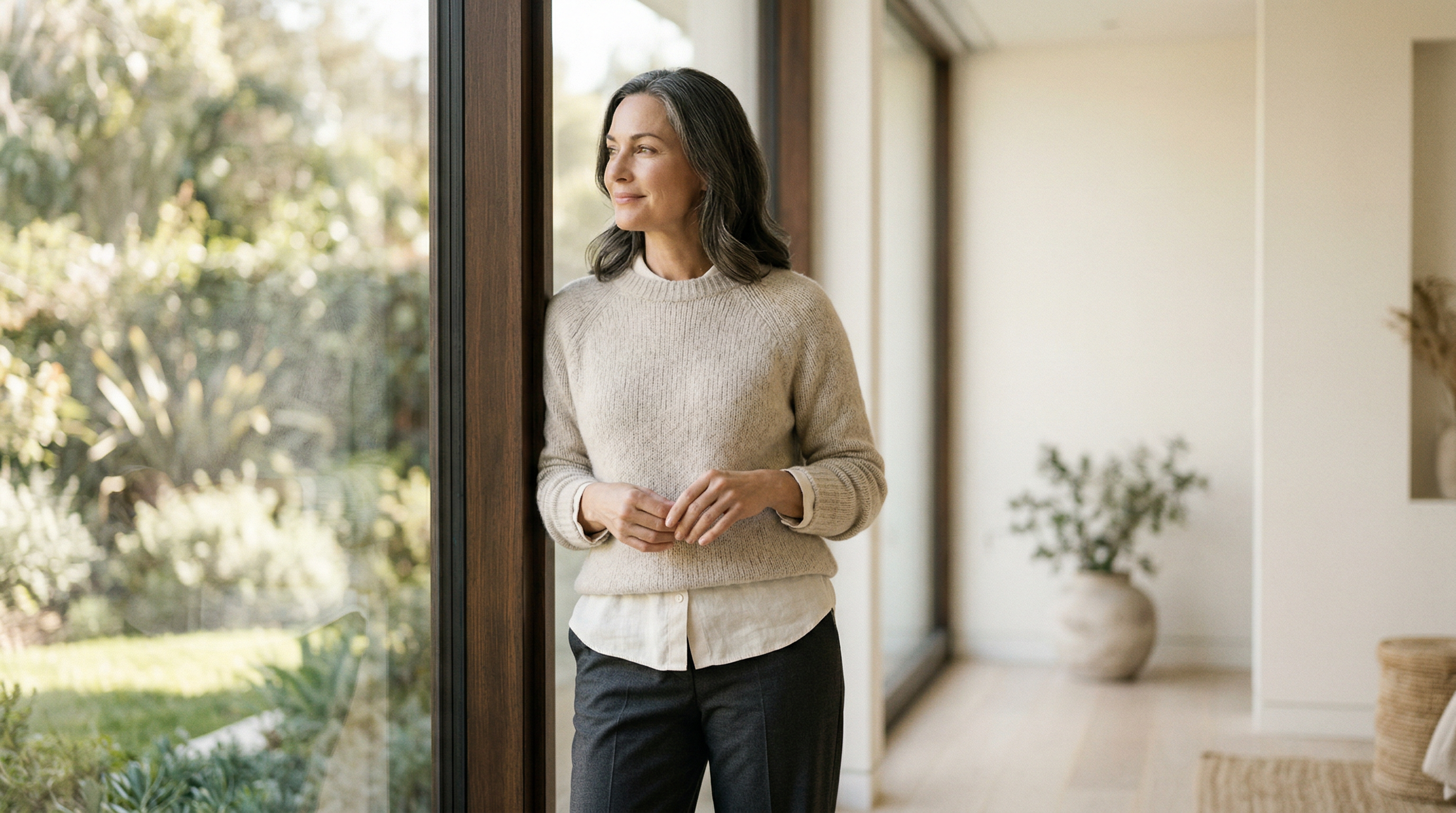 Healthy and serene looking patient by a bright window